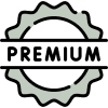 Gear-edged badge with “PREMIUM” across a center bar, signaling Pergomatic’s top-tier motorized pergola quality.