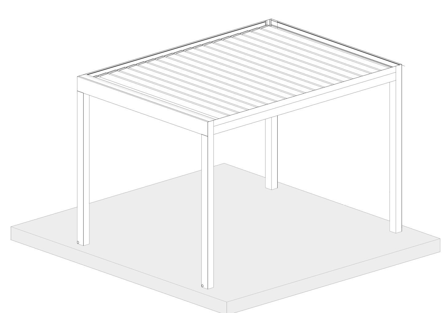 Freestanding Louvera Skye pergola diagram with retractable aluminum blades on four-post frame, ideal for open patios.
